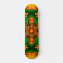 Psychedelic Mandala Blume Grün Orange und Gelb Skateboard