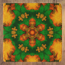 Psychedelic Mandala Blume Grün Orange und Gelb