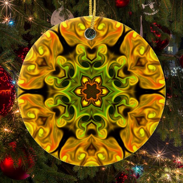 Psychedelic Mandala Blume Grün und Gelb Keramik Ornament (Von Creator hochgeladen)