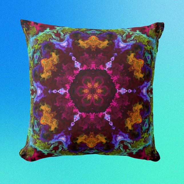 Psychedelic Mandala Blume Lila Orange und Green Kissen (Von Creator hochgeladen)