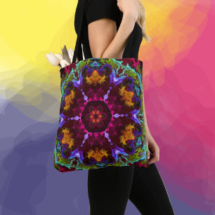 Psychedelic Mandala Blume Lila Orange und Green Tasche
