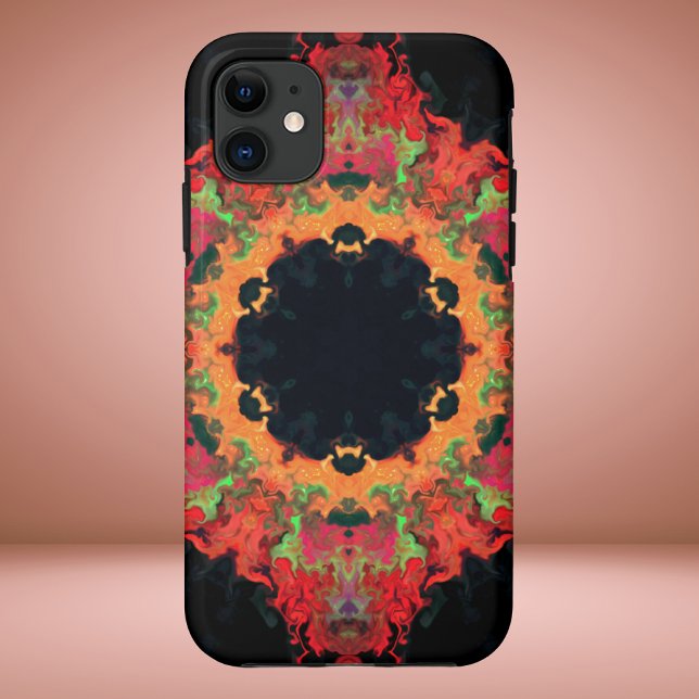Psychedelic Mandala Blume Rot Orange und Grün Case-Mate iPhone Hülle (Von Creator hochgeladen)