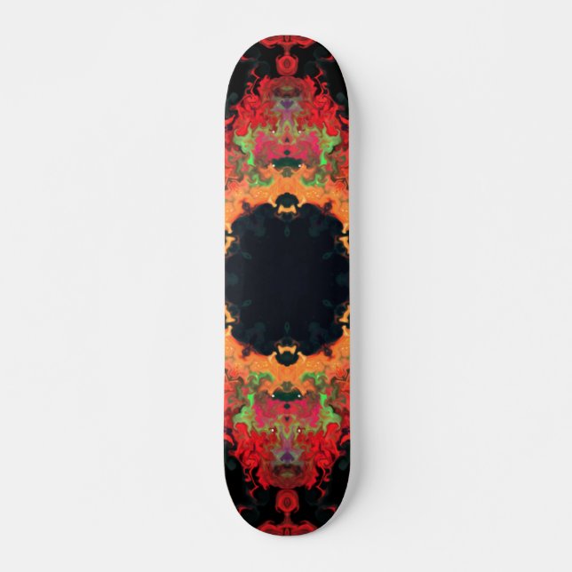 Psychedelic Mandala Blume Rot Orange und Grün Skateboard (Vorne)