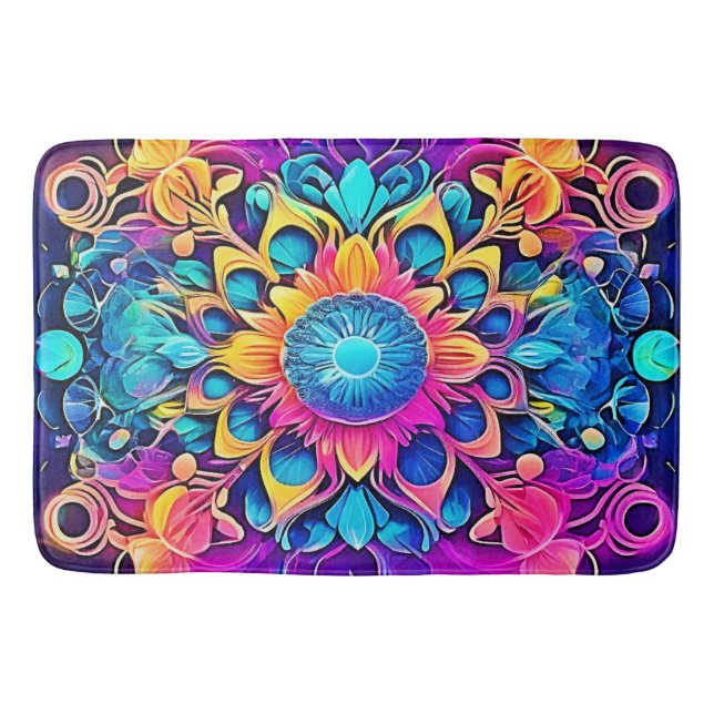 Psychedelic Mandala Design Badematte (Vorderseite)