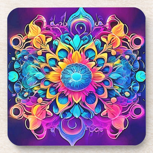 Psychedelic Mandala Design Getränkeuntersetzer (Vorderseite)