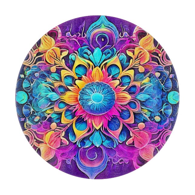 Psychedelic Mandala Design Schneidebrett (Vorderseite)