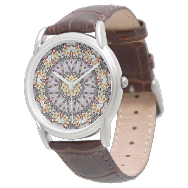 Psychedelic Mandala Retro Hippie Trippy Boho Chic Armbanduhr (Schrägansicht)