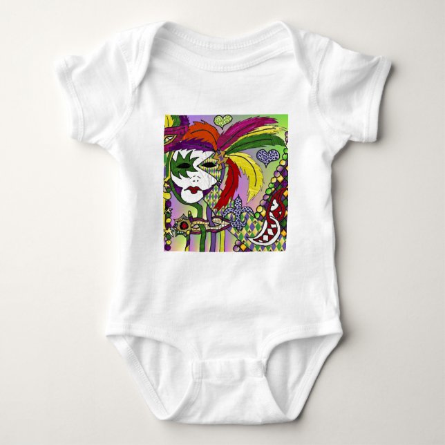 Psychedelic Mardi Gras Feather Mask Baby Strampler (Vorderseite)