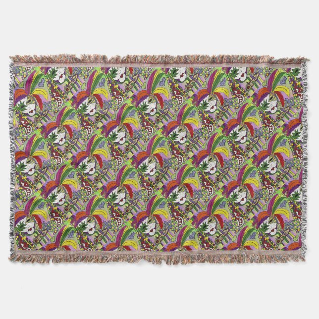 Psychedelic Mardi Gras Feather Mask Decke (Vorderseite)