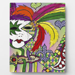 Psychedelic Mardi Gras Feather Mask Fotoplatte
