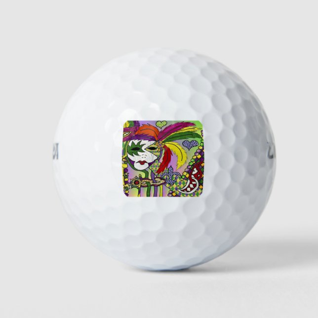 Psychedelic Mardi Gras Feather Mask Golfball (Vorderseite)