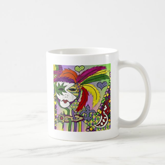 Psychedelic Mardi Gras Feather Mask Kaffeetasse (Rechts)