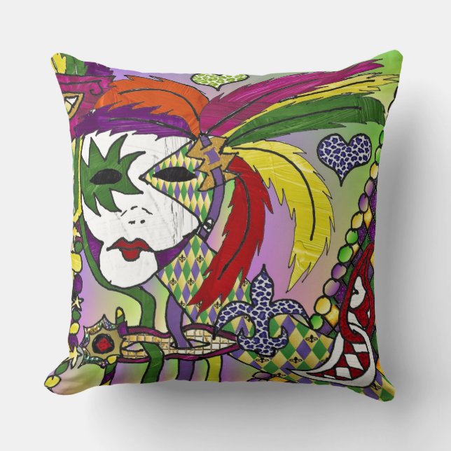 Psychedelic Mardi Gras Feather Mask Kissen (Vorderseite)