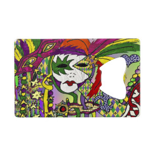 Psychedelic Mardi Gras Feather Mask Kreditkartenflaschenöffner