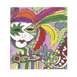 Psychedelic Mardi Gras Feather Mask Notizblock