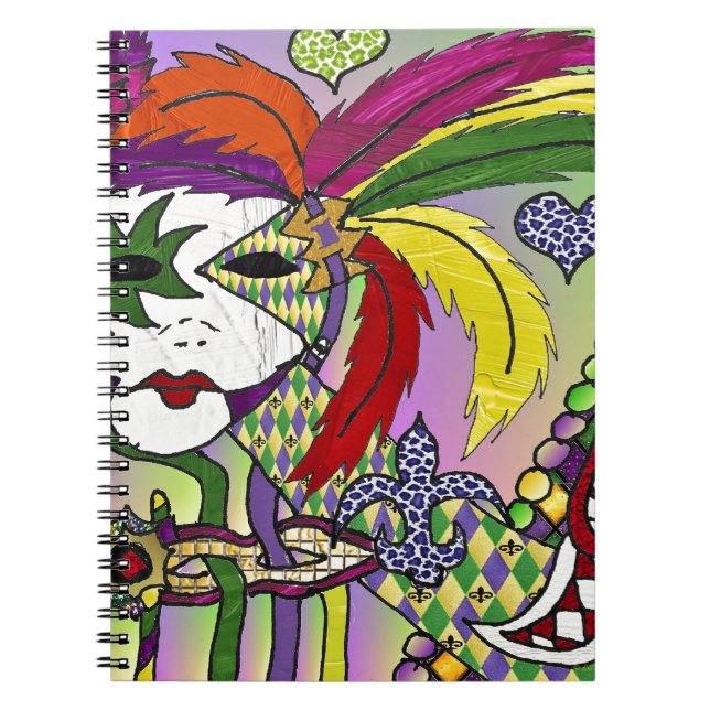 Psychedelic Mardi Gras Feather Mask Notizblock (Vorderseite)
