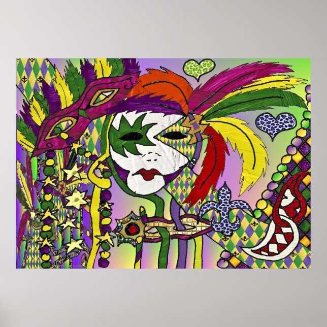 Psychedelic Mardi Gras Feather Mask Poster (Vorne)