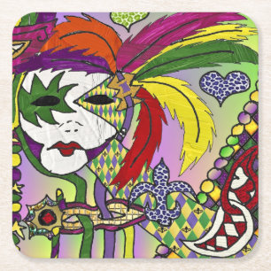 Psychedelic Mardi Gras Feather Mask Rechteckiger Pappuntersetzer
