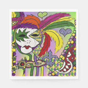 Psychedelic Mardi Gras Feather Mask Serviette
