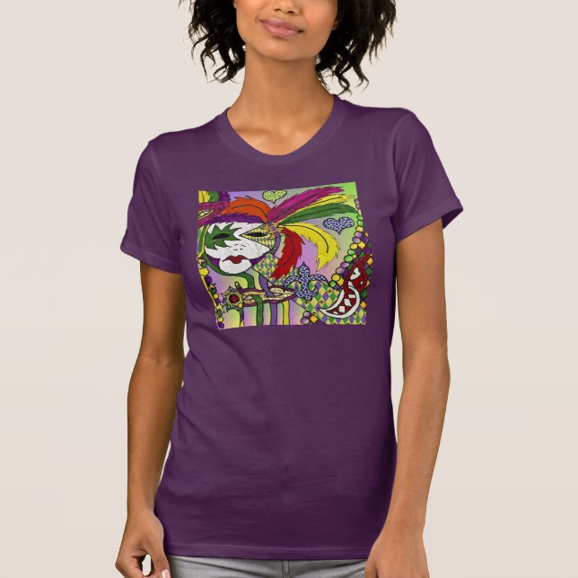 Psychedelic Mardi Gras Feather Mask T-Shirt (Vorderseite)