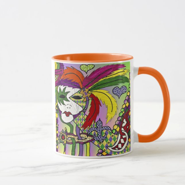 Psychedelic Mardi Gras Feather Mask Tasse (Rechts)