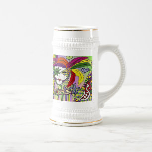 Psychedelic Mardi Gras Feather Masken Beer Stein Bierglas