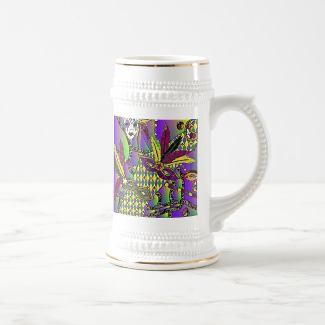 Psychedelic Mardi Gras Feather Masken Beer Stein Bierglas (Rechts)
