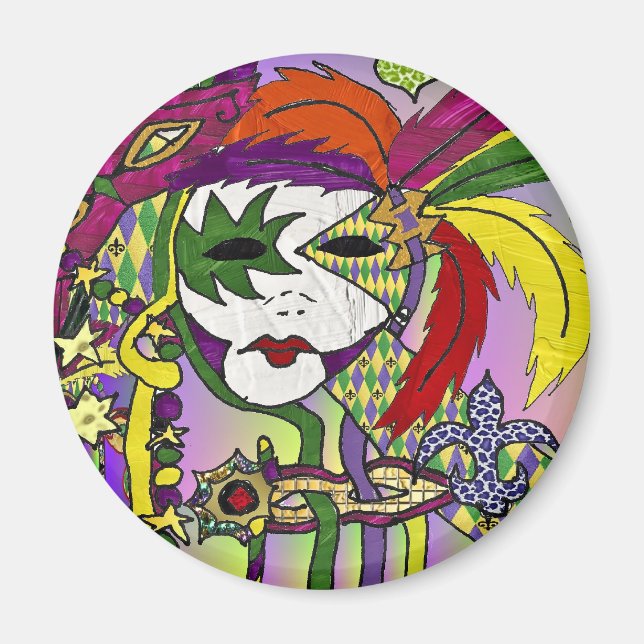 Psychedelic Mardi Gras Feather Masken Geschenke Ap Magnet (Vorne)