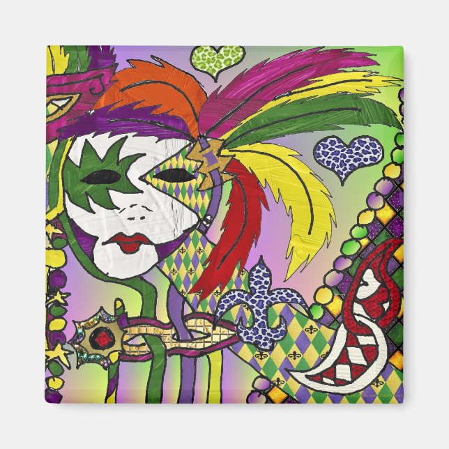 Psychedelic Mardi Gras Feather Masken Geschenke Ap Magnet (Vorne)