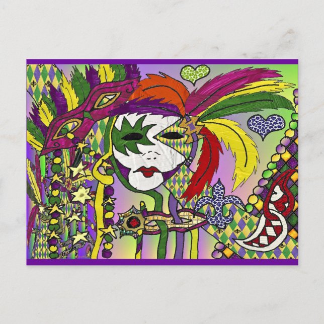 Psychedelic Mardi Gras Feather Masken Geschenke Ap Postkarte (Vorderseite)