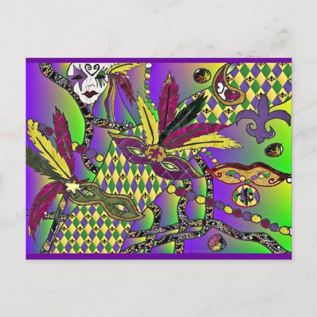 Psychedelic Mardi Gras Feather Masken Geschenke Ap Postkarte (Vorderseite)