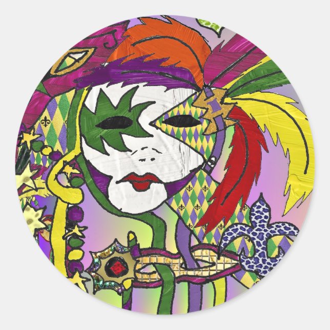 Psychedelic Mardi Gras Feather Masken Geschenke Ap Runder Aufkleber (Vorderseite)