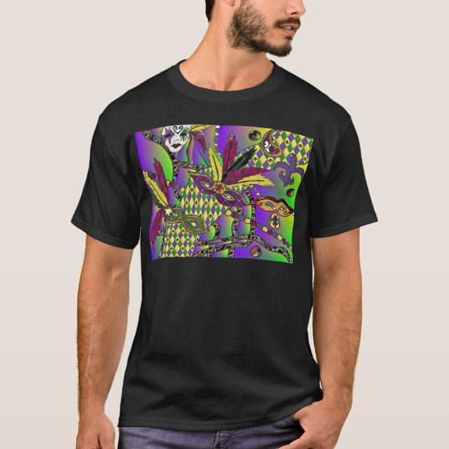 Psychedelic Mardi Gras Feather Masken Geschenke Ap T-Shirt (Vorderseite)