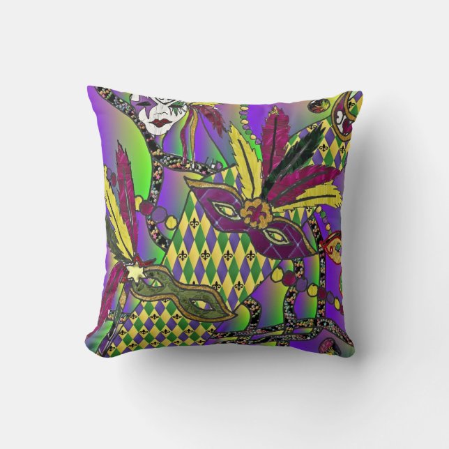 Psychedelic Mardi Gras Feather Masken wirbelkissen Kissen (Vorderseite)