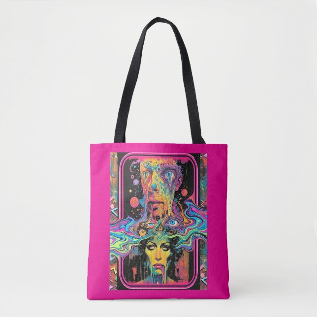 Psychedelic Melting Faces Pink All Over Print Tote Tasche (Vorderseite)