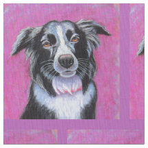 Psychedelic Moon Dog Border Collie Fabric