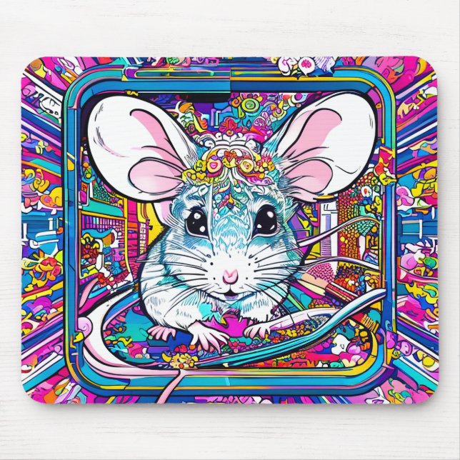 Psychedelic Mouse: A Colorful Journey Mousepad (Vorne)