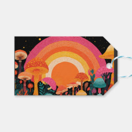 Psychedelic Mushroom Sunset – Retro Fantasy Nature Geschenkanhänger