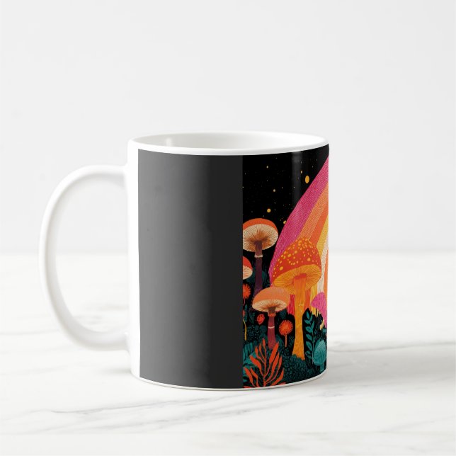 Psychedelic Mushroom Sunset – Retro Fantasy Nature Kaffeetasse (Links)