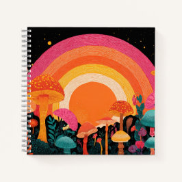 Psychedelic Mushroom Sunset – Retro Fantasy Nature Notizbuch