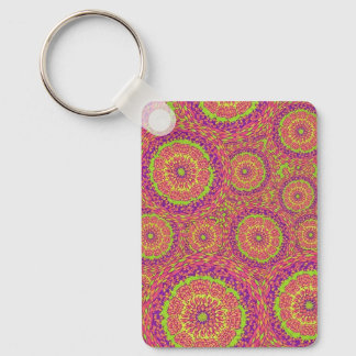 Psychedelic Neon Mandala Swirl Pattern Schlüsselanhänger