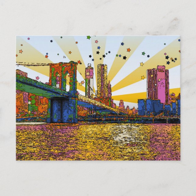 Psychedelic New York City: Brooklyn Bridge, WTC #1 Postkarte (Vorderseite)
