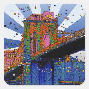 Psychedelic NYC: Brooklyn Bridge #2 Quadratischer Aufkleber
