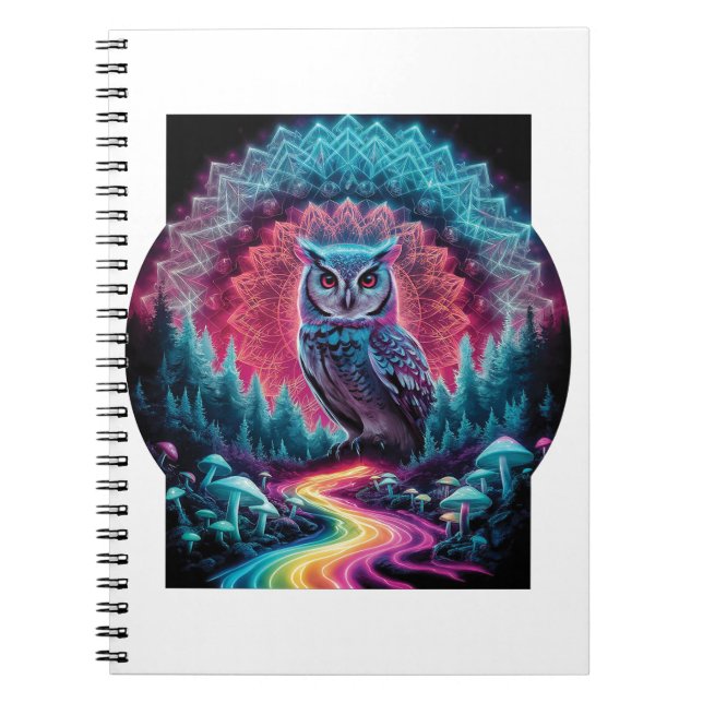 Psychedelic Owl Mandala - Trippy Forest Art Notizblock (Vorderseite)
