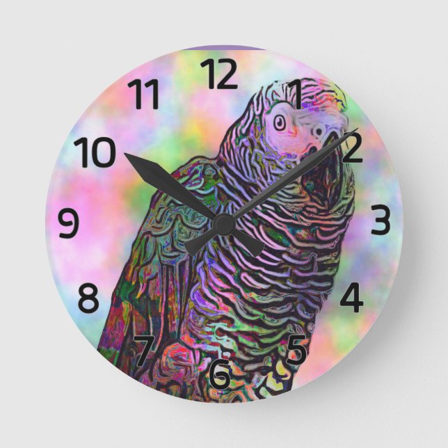 Psychedelic Parrot Runde Wanduhr (Vorderseite)