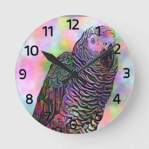 Psychedelic Parrot Runde Wanduhr