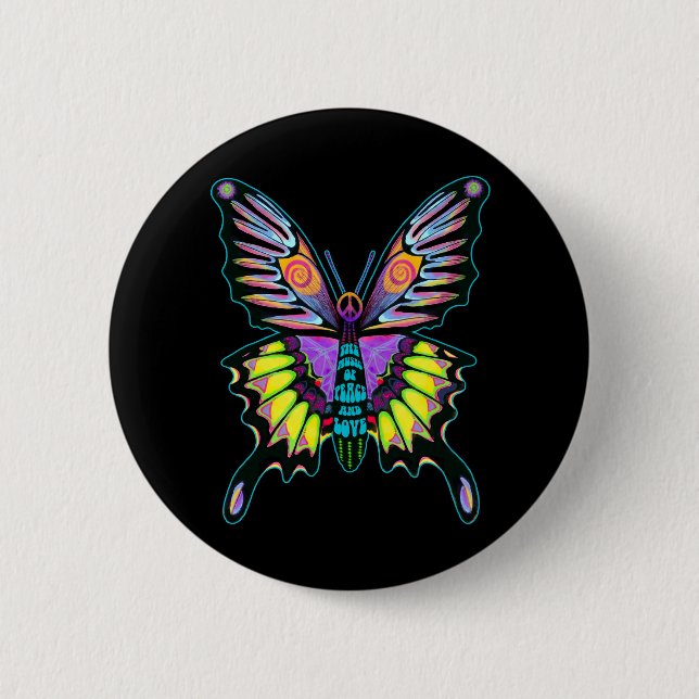 Psychedelic Peace Butterfly Button (Vorderseite)