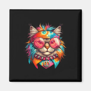 Psychedelic Peace Cat Colorful Hippie Retro Groovy Magnet