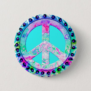 Psychedelic Peace Sign Abstrakt Button