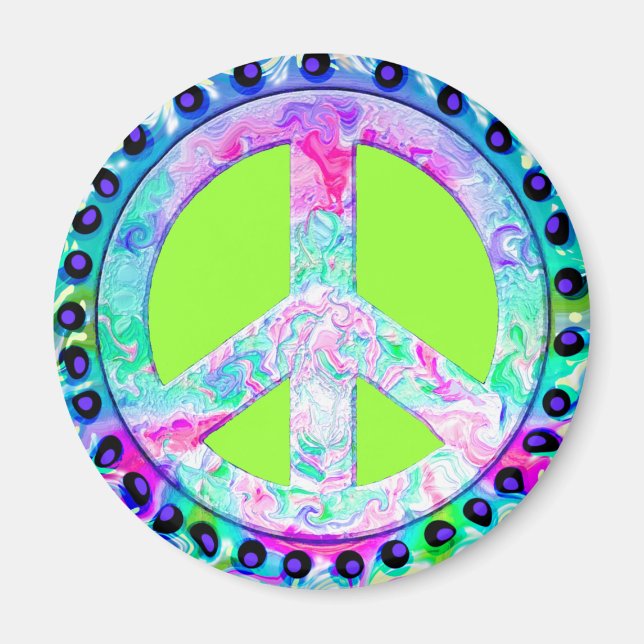 Psychedelic Peace Sign Abstrakt Magnet (Vorne)